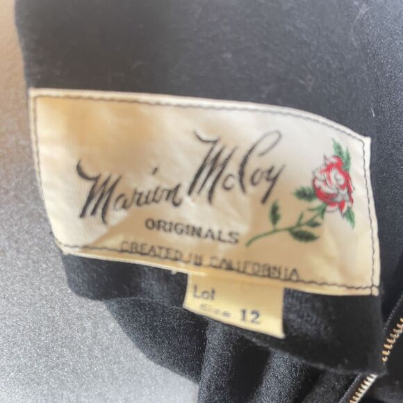 Vintage Marion McCoy Black Wool Dress Fitted Classic Knee Length Step In Zip 12 - Picture 7 of 8